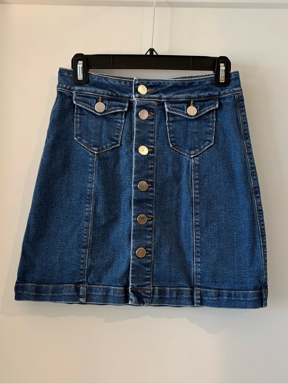 LOFT Classic Button-Front Denim Skirt